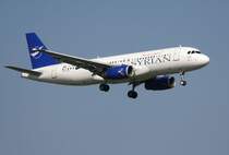 Syrian Air A 320-232 YK-AKB kurz vor der Landung in Berlin-Sch�nefeld am 22.04.2011