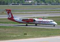 Air Berlin De Havilland Canada DHC-8-402Q D-ABQH bei der Ankunft auf dem Flughafen Berlin-Tegel am 30.04.2011