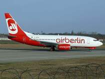 Air Berlin 737 D-ABAB in Berlin TXL am 23.02.2008 auf dem Weg zur Rwy 26L