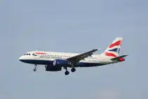 A319, G-EUPC, der British Airways bei der Landung in Hamburg (24.09.2011).