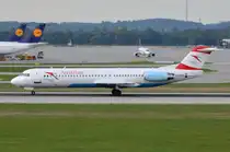 OE-LVE Austrian Airlines Fokker F100  in München am 11.09.2015 gelandet
