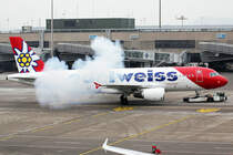 Edelweiss Airbus A320-214 HB-IHY beim Push back in Zürich 20.1.2017 